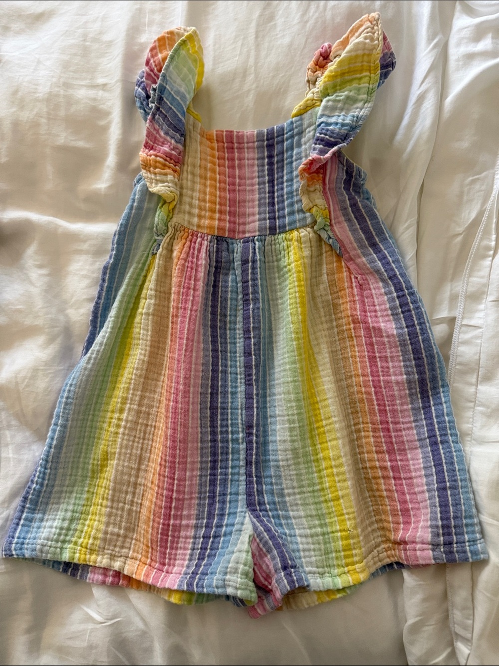 GAP Rainbow Stripe Gauze Romper - Pink, Yellow, Blue, Green, Purple